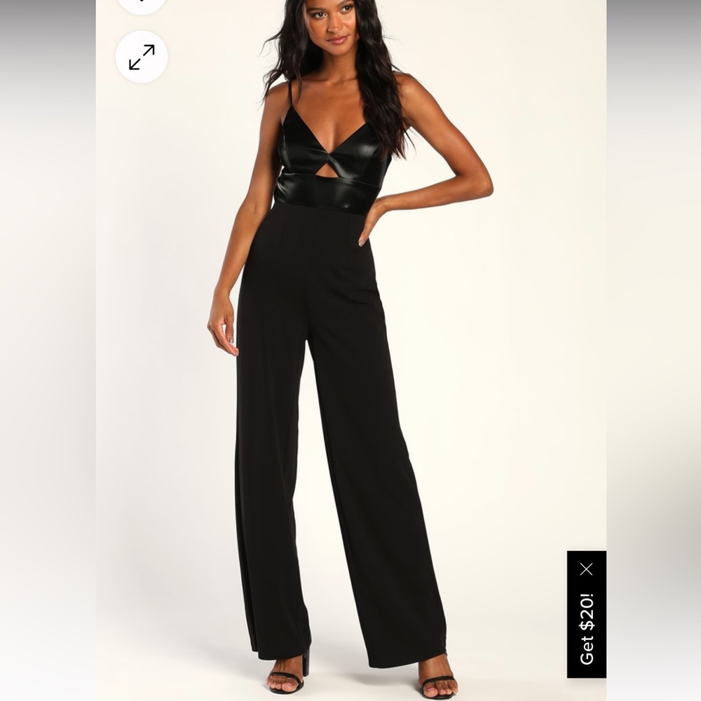 Black Sleeveless Vegan Leather Wide-Leg Jumpsuit
